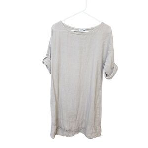 Rosemarie Made In Italy Khaki 100%‎ Linen Shift Dress Sz Med
